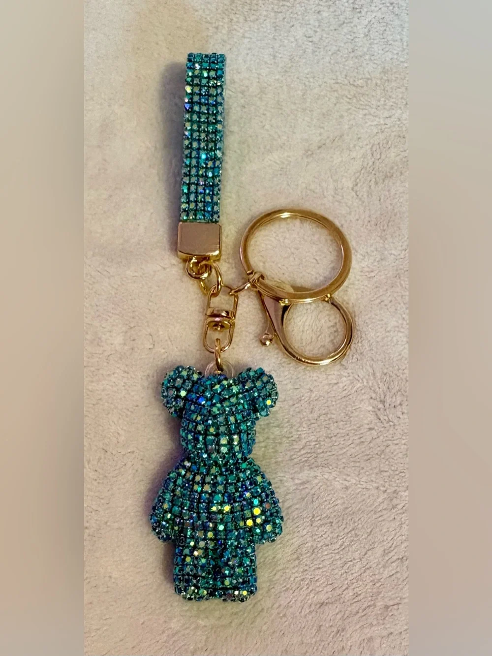 Turquoise Crystal Bear Charm Keychain
